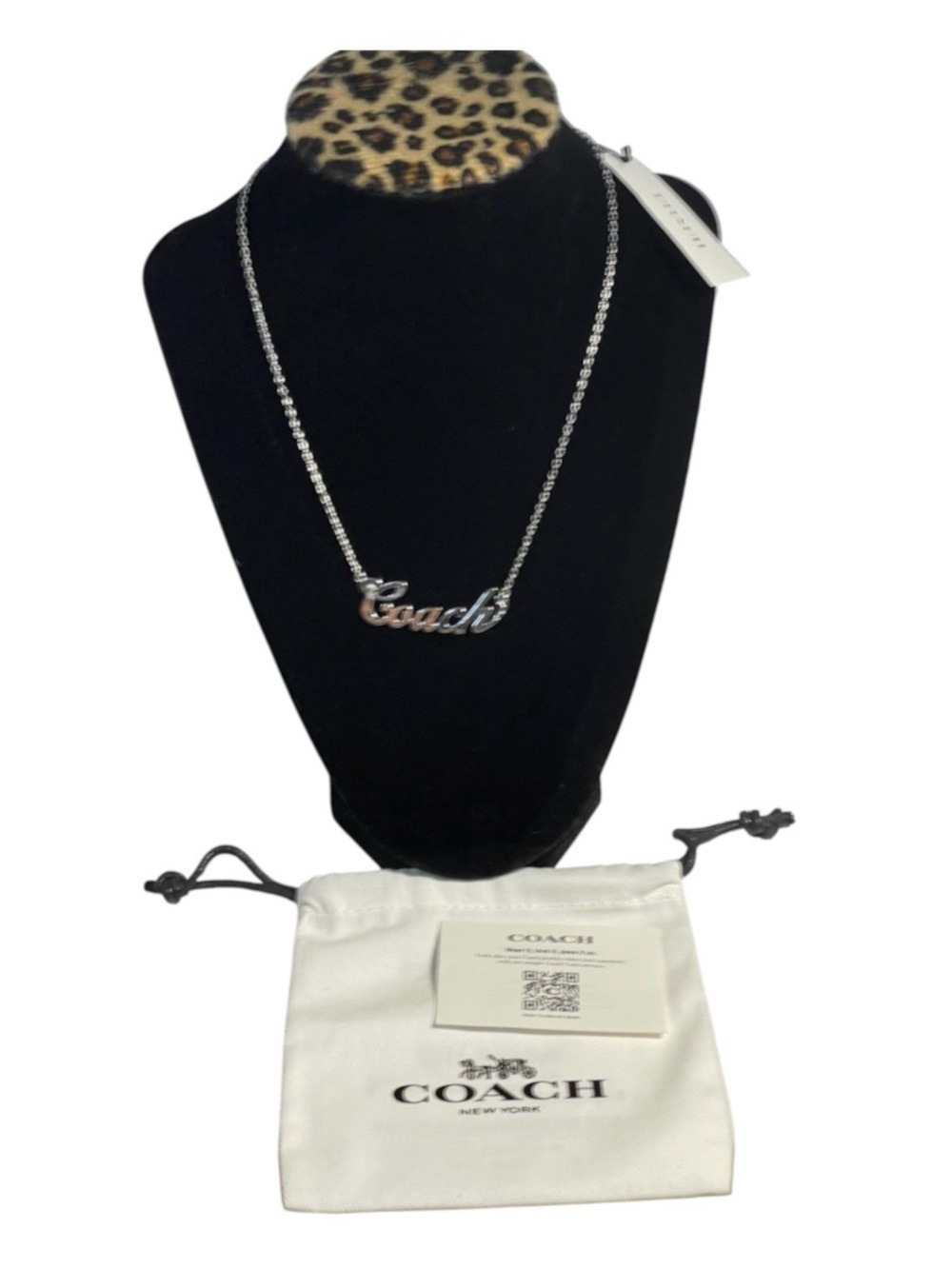 Coach Script Nameplate Necklace Silver - NWT **